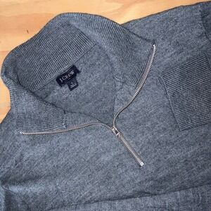 J Crew 1/4 Zip Pullover Sweater Mens Large Gray Merino Wool Blend Mock Neck
